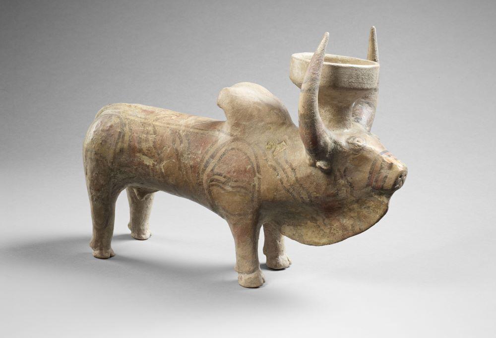 Painted Ceramic Zebu Mythical Creature Vase