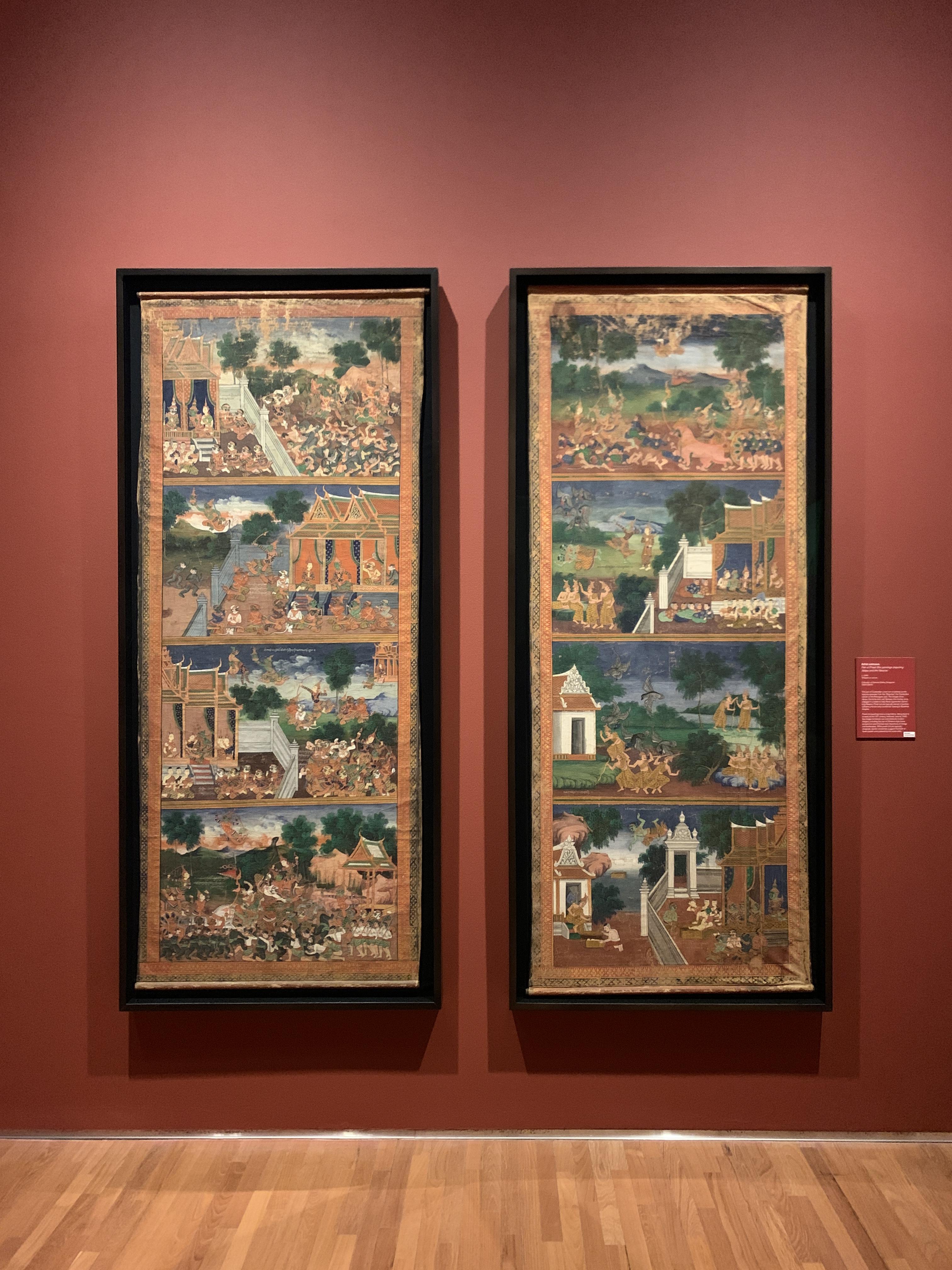 Pair of Preah Bot paintings depicting Jatayu and the Vanaras