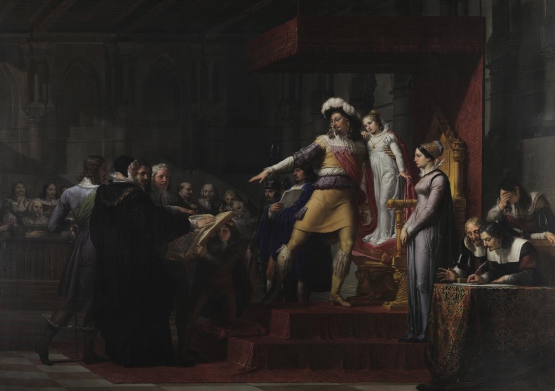 Gustav Adolf, Dini Savaş Öncesi İsveç Genel Meclisi'nden Kızı Christina'ya Sadakat Yemini Alırken