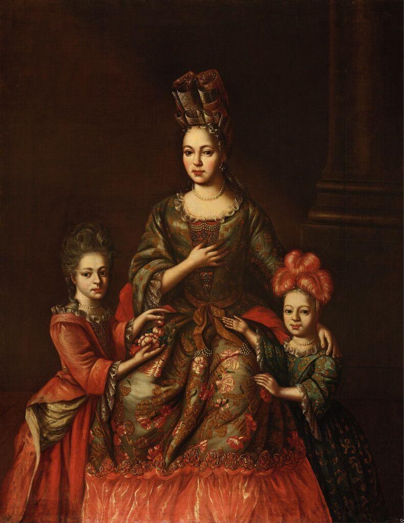 Portrait of A.Ya. Naryshkina with Daughters Alexandra and Tatyana