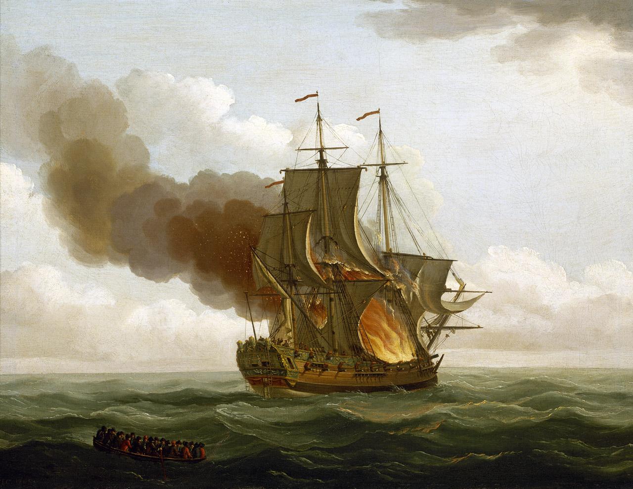 The 'Luxborough Galley' on fire, 25 June 1727